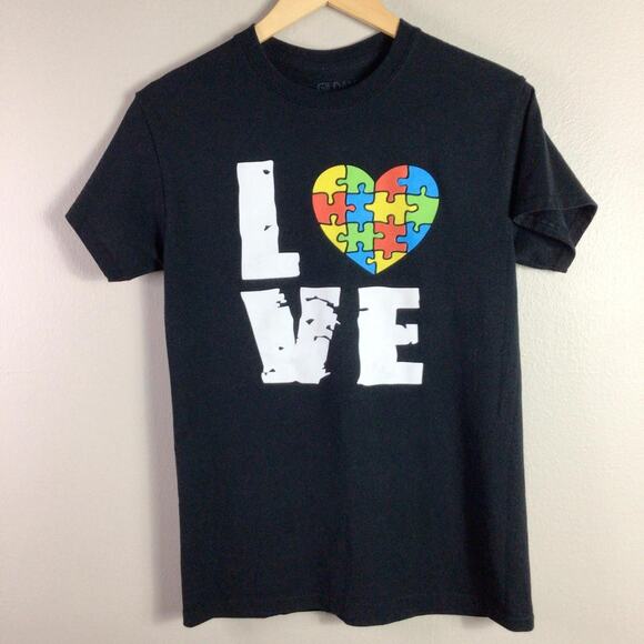 Autism Awareness AA Love Puzzle Piece T Shirt Black Small - Picture 1 of 4